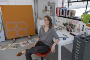 Painter Caroline Mousseau in her studio. Photo credit: Richelle Forsey.
